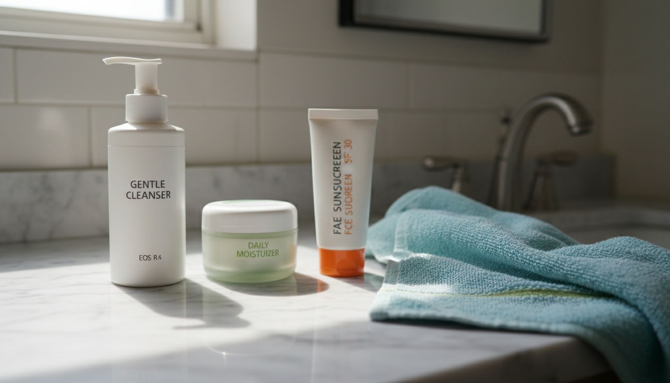 Simple skincare products on sink