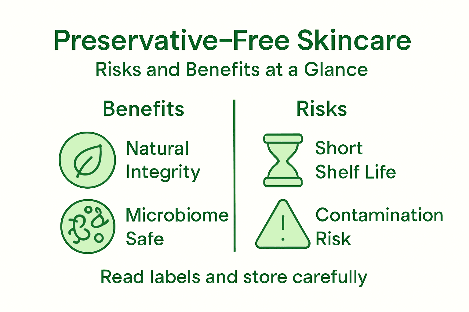 Infographic shows main risks and benefits of preservative-free skincare