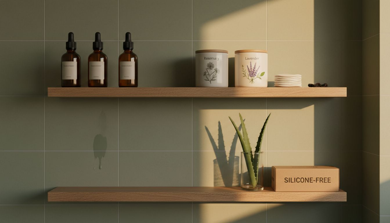 Plant-based skincare products on shelves