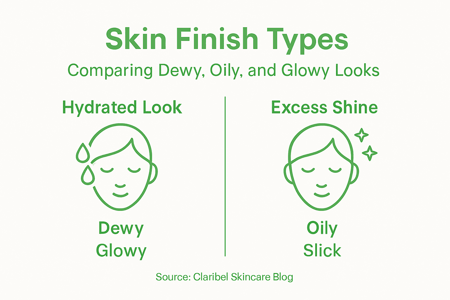 Infographic comparing dewy oily and glowy skin