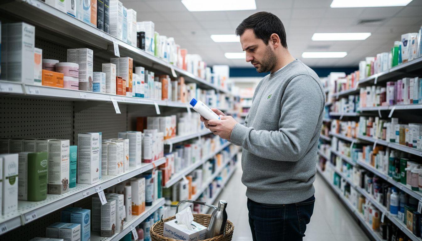 Man reading skincare label for sensitivity