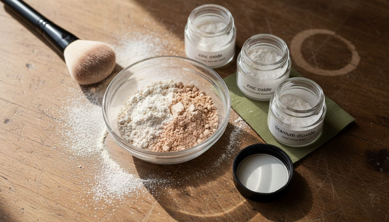 Mineral makeup ingredients and powders closeup