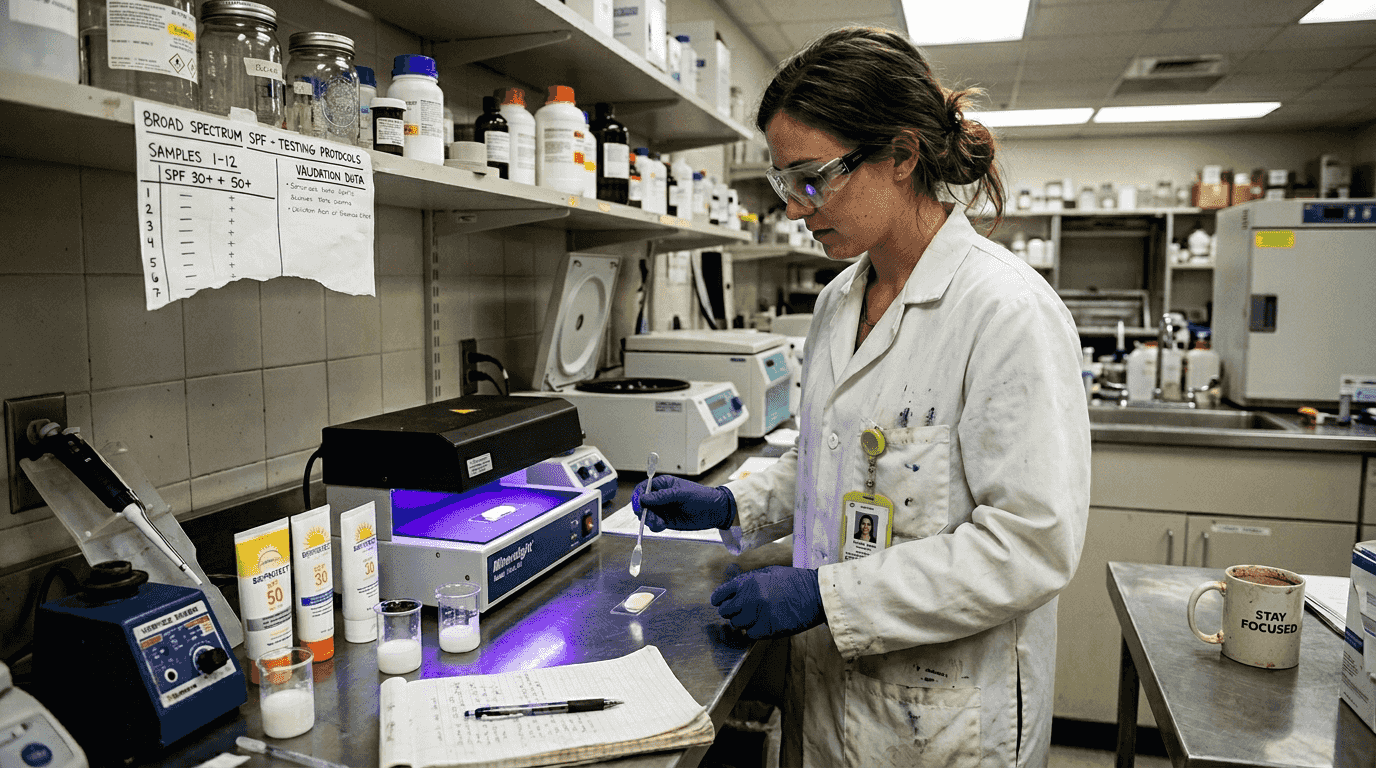 Lab technician testing sunscreen for SPF