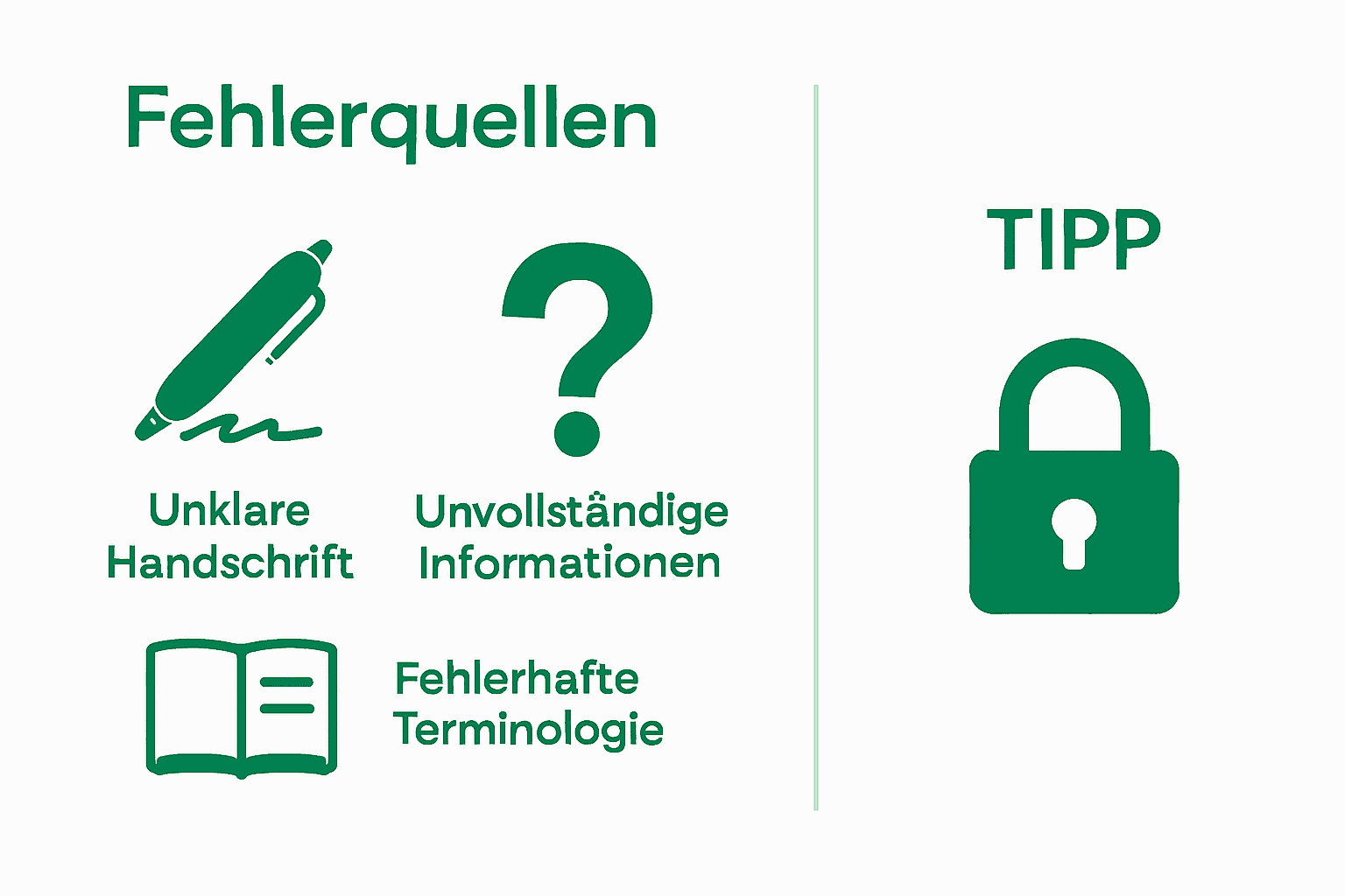 Fehlerquellen und Datenschutz in medizinischen Berichten illustriert
