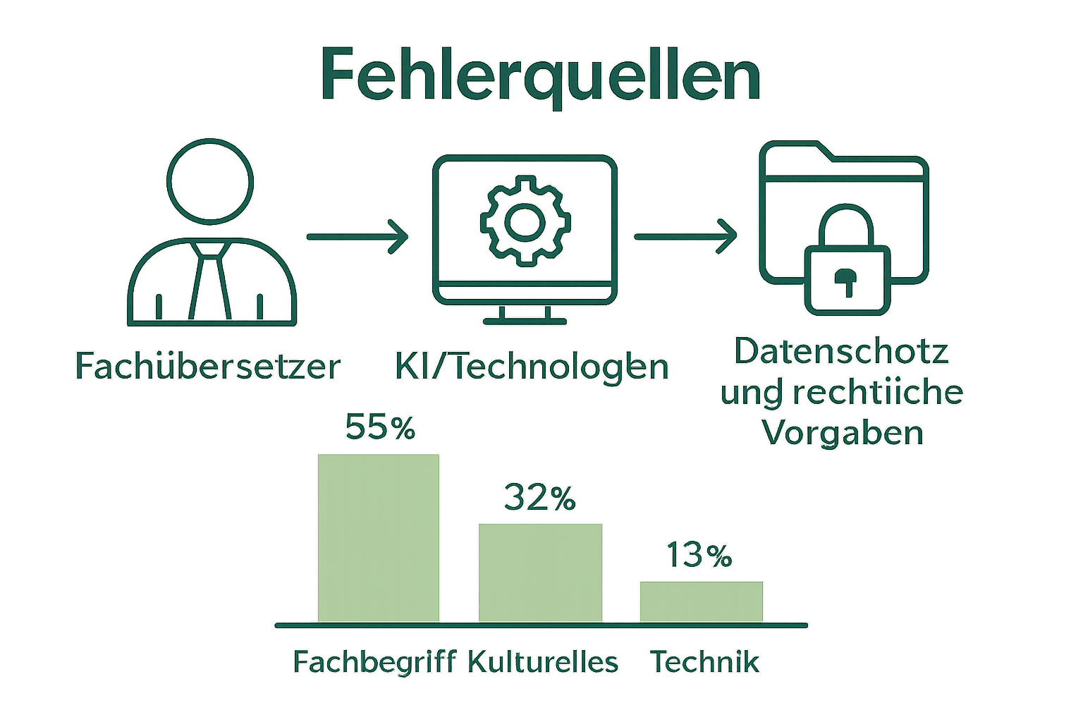 Infografik: Schlüsselrollen, Technologien und Risiken medizinischer Übersetzungen
