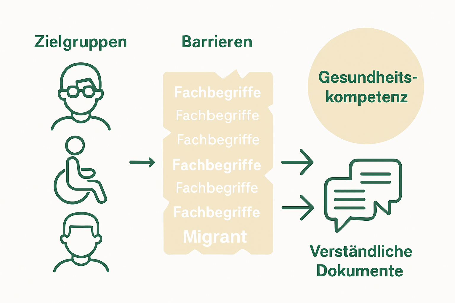 Infografik: Zielgruppen, Barrieren, Lösung einfach erklärt