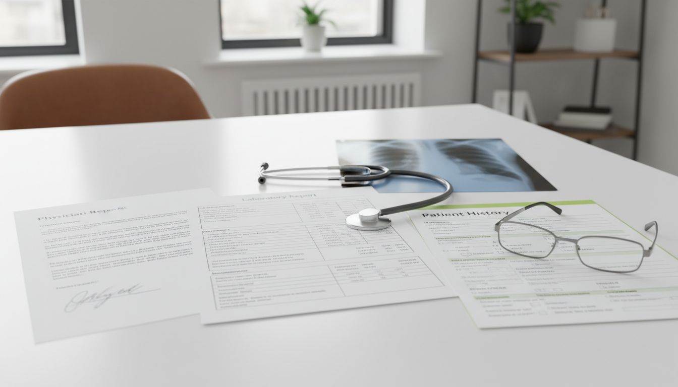 Verschiedene medizinische Dokumententypen arrangiert