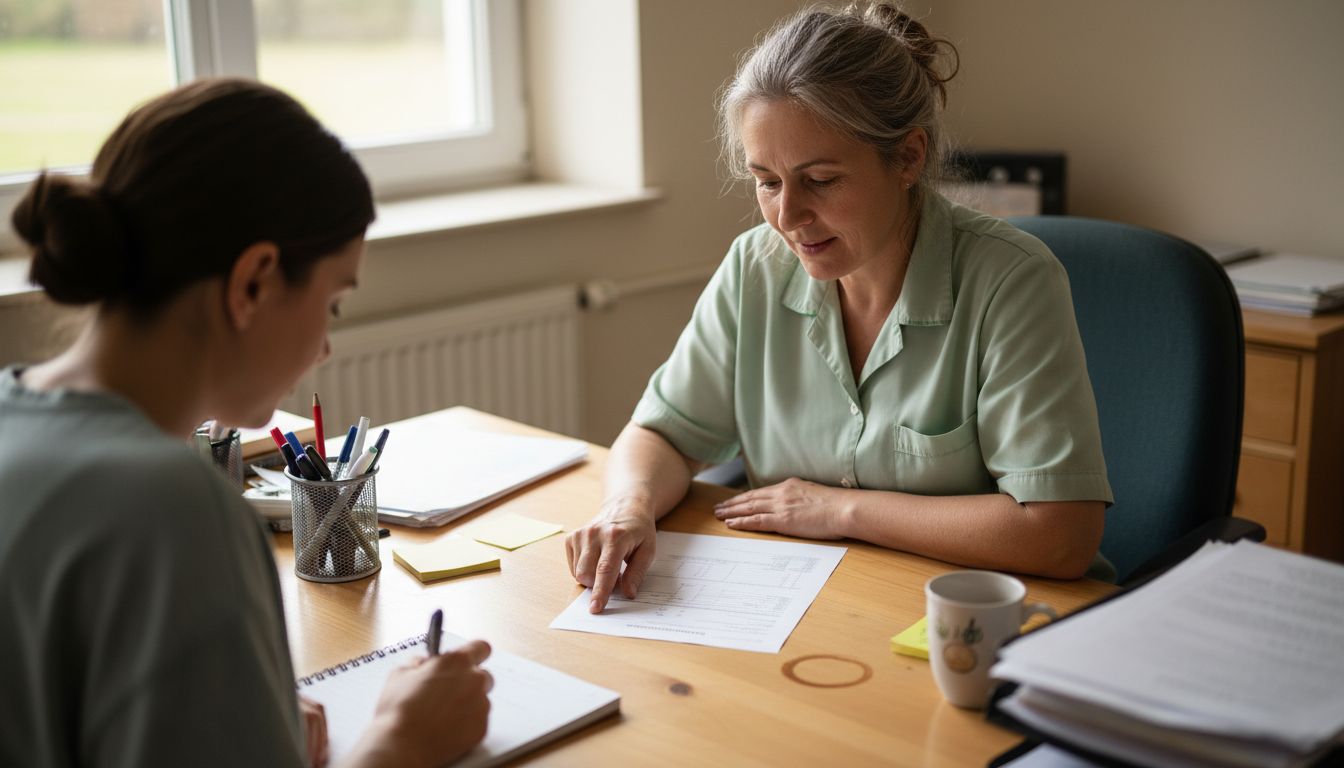 Ärztin erklärt Befund am Schreibtisch