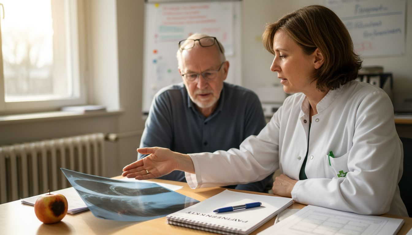 Ein Arzt bespricht die Untersuchungsergebnisse mit seinem Patienten.