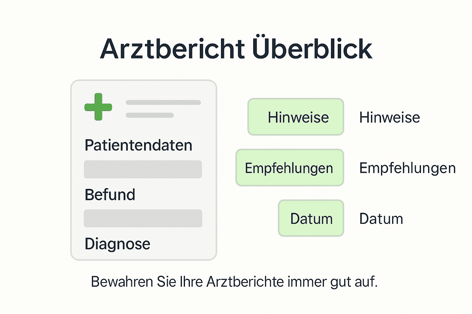 Die Infografik veranschaulicht anschaulich den typischen Aufbau eines Arztberichts.