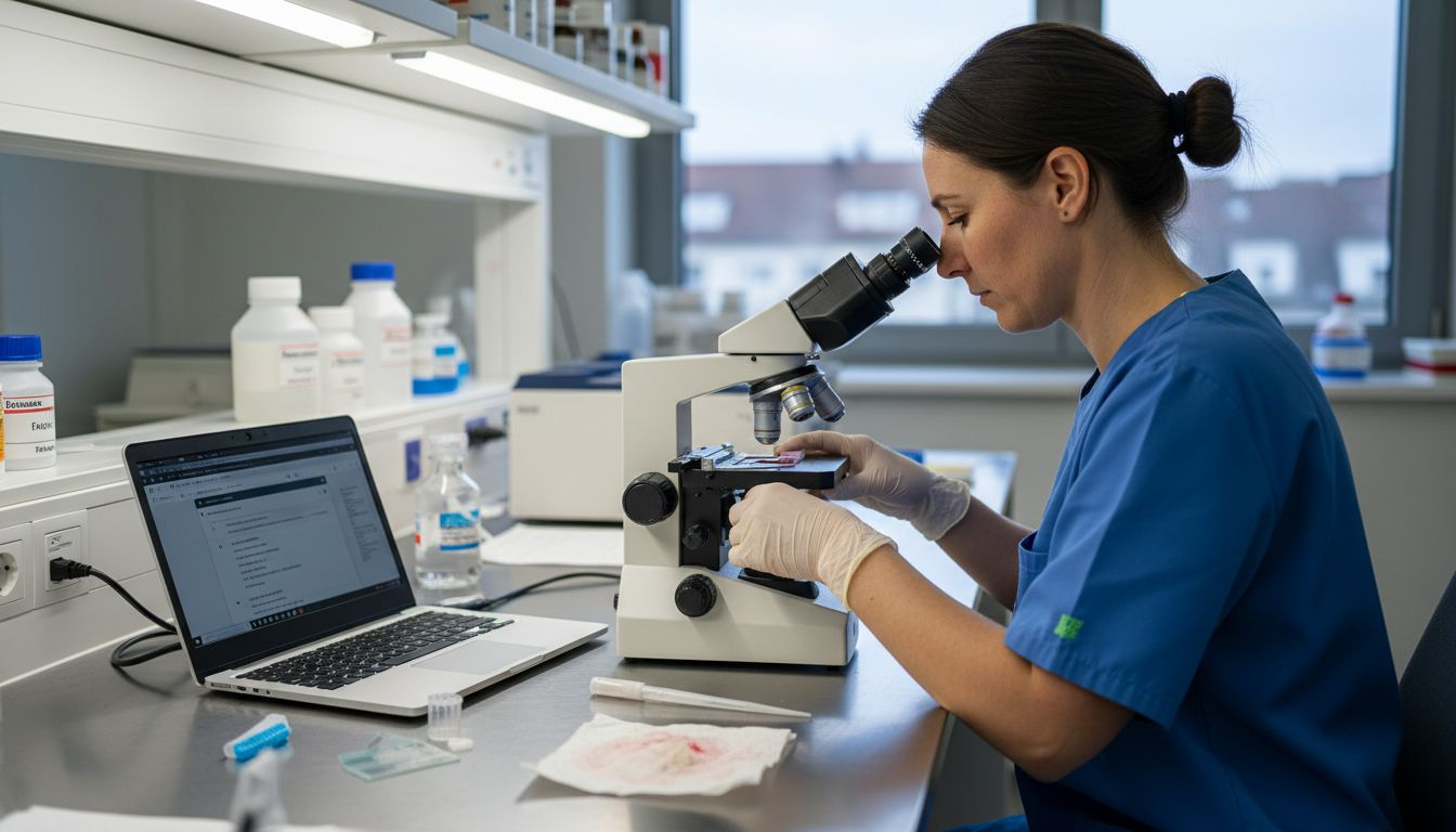 Ein Laborfachkraft arbeitet im Bereich der molekularen Pathologie.