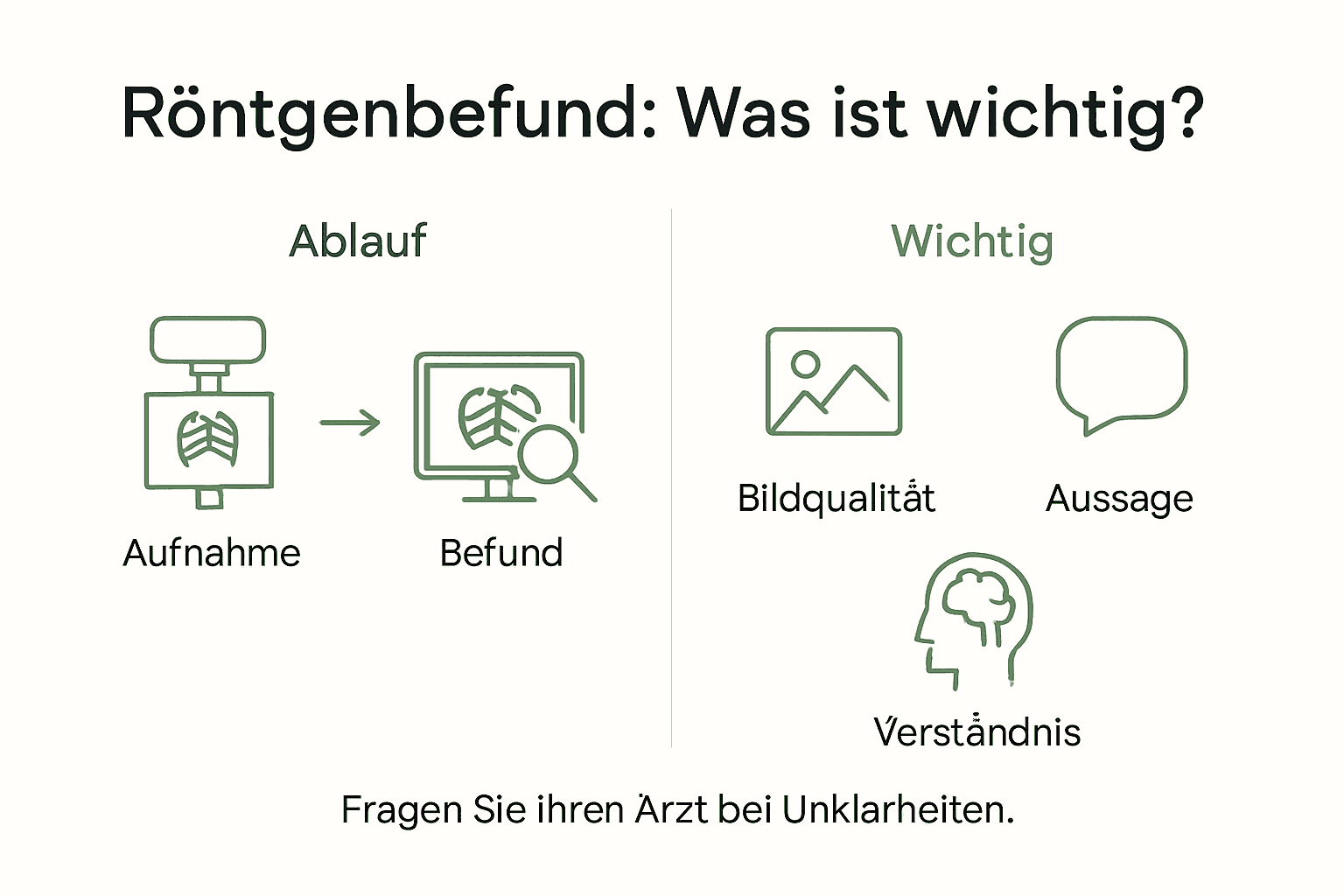 Übersichtsgrafik: So entsteht ein Röntgenbefund – Schritte und wichtige Bestandteile im Überblick