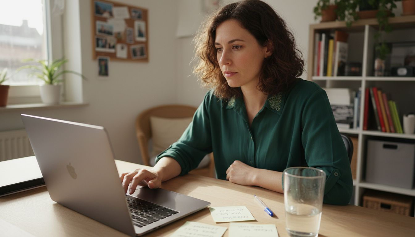 Eine Nutzerin schaut sich die Ergebnisse ihrer Analyse am Laptop an.