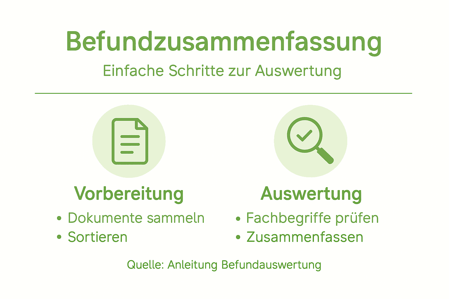 Grafik mit einer Schritt-für-Schritt-Anleitung zur Zusammenfassung und Auswertung von Befunden