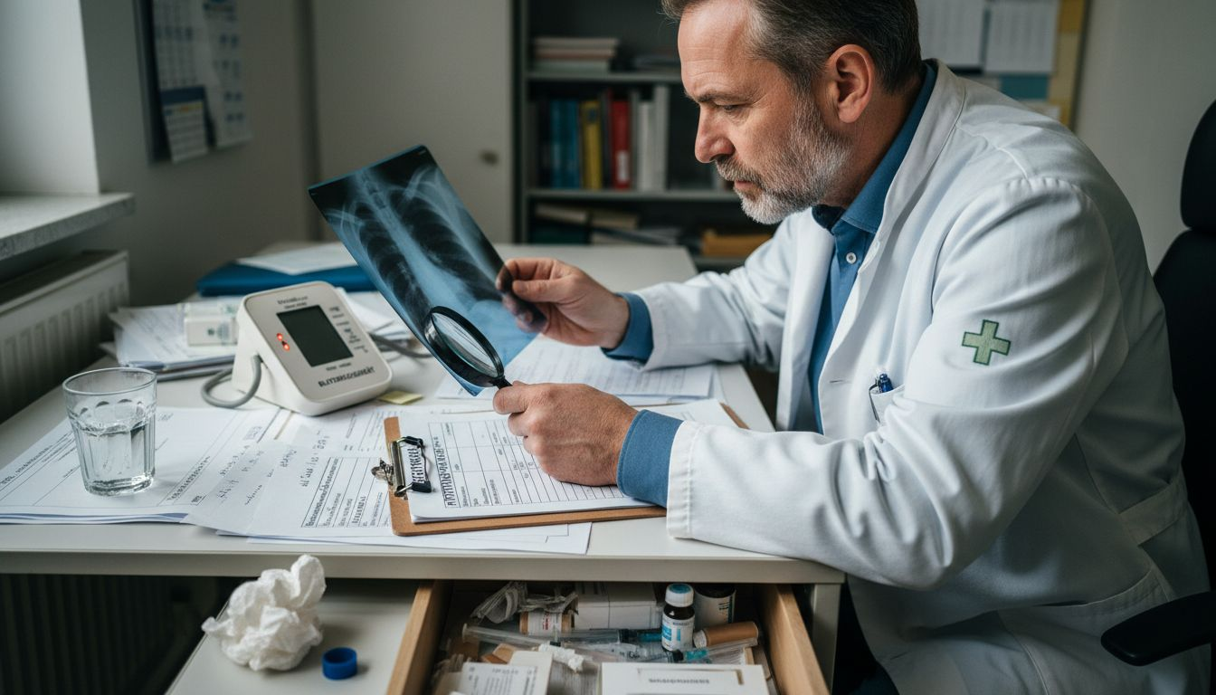Der Arzt verschafft sich einen Überblick über die Patientendaten und wertet die aktuellen Untersuchungsergebnisse aus.