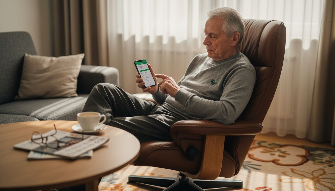 Älterer Mann bedient Gesundheits-App auf seinem Smartphone