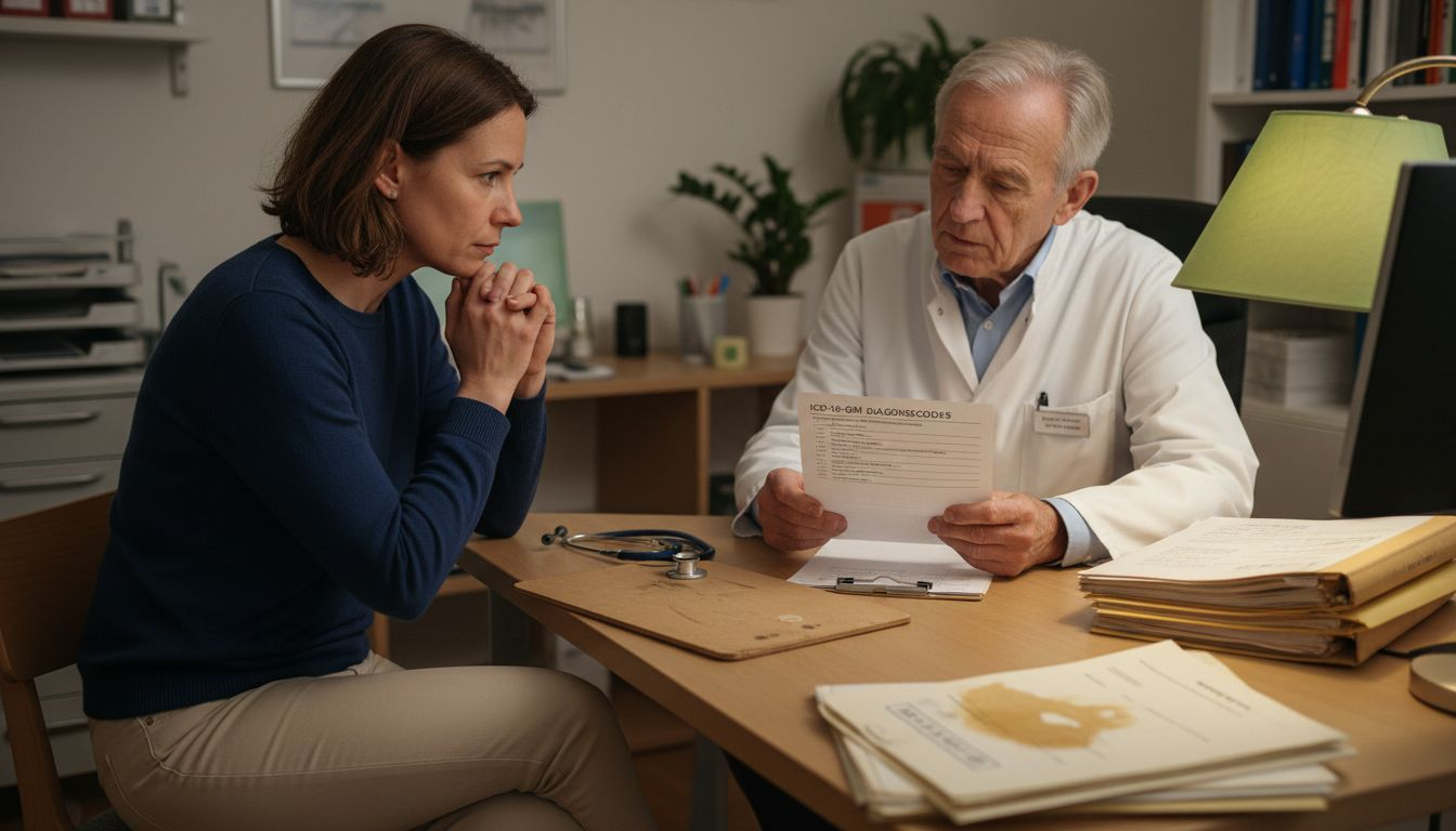 Der Arzt nimmt sich Zeit, um seiner Patientin den ICD-Code und dessen Bedeutung verständlich zu erklären.