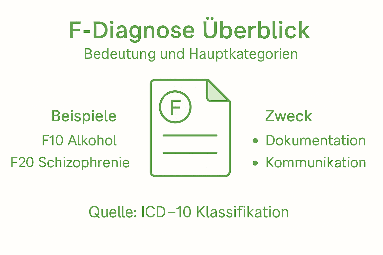 Infografik: Übersicht der F-Diagnosen – Kategorien und ihre Bedeutung