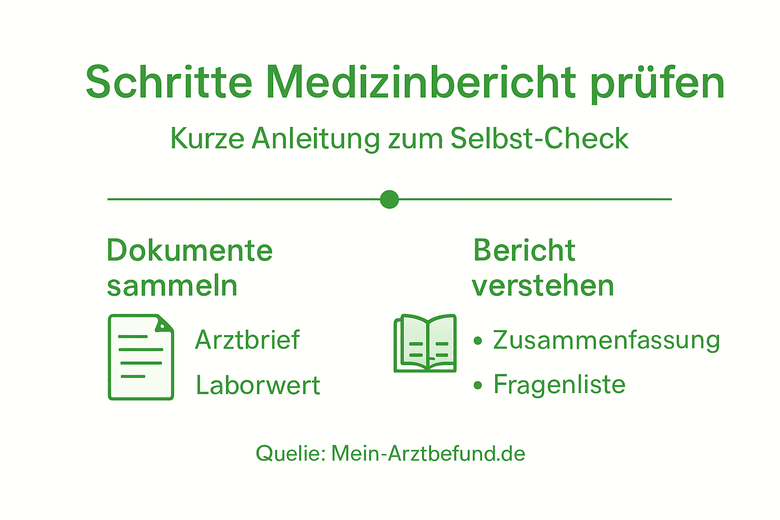 Die Infografik veranschaulicht die einzelnen Schritte der Prüfung eines medizinischen Berichts.