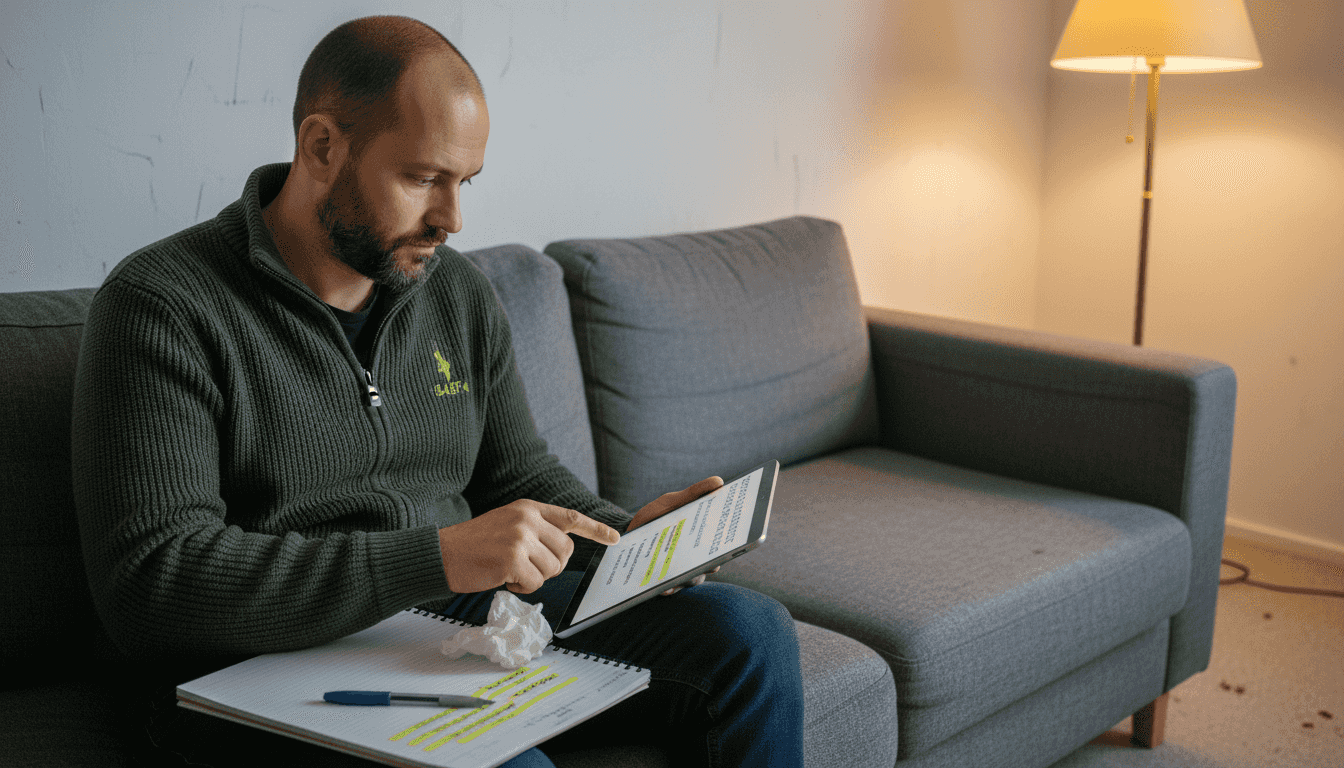 Ein Mann informiert sich auf seinem Tablet über medizinische Themen.