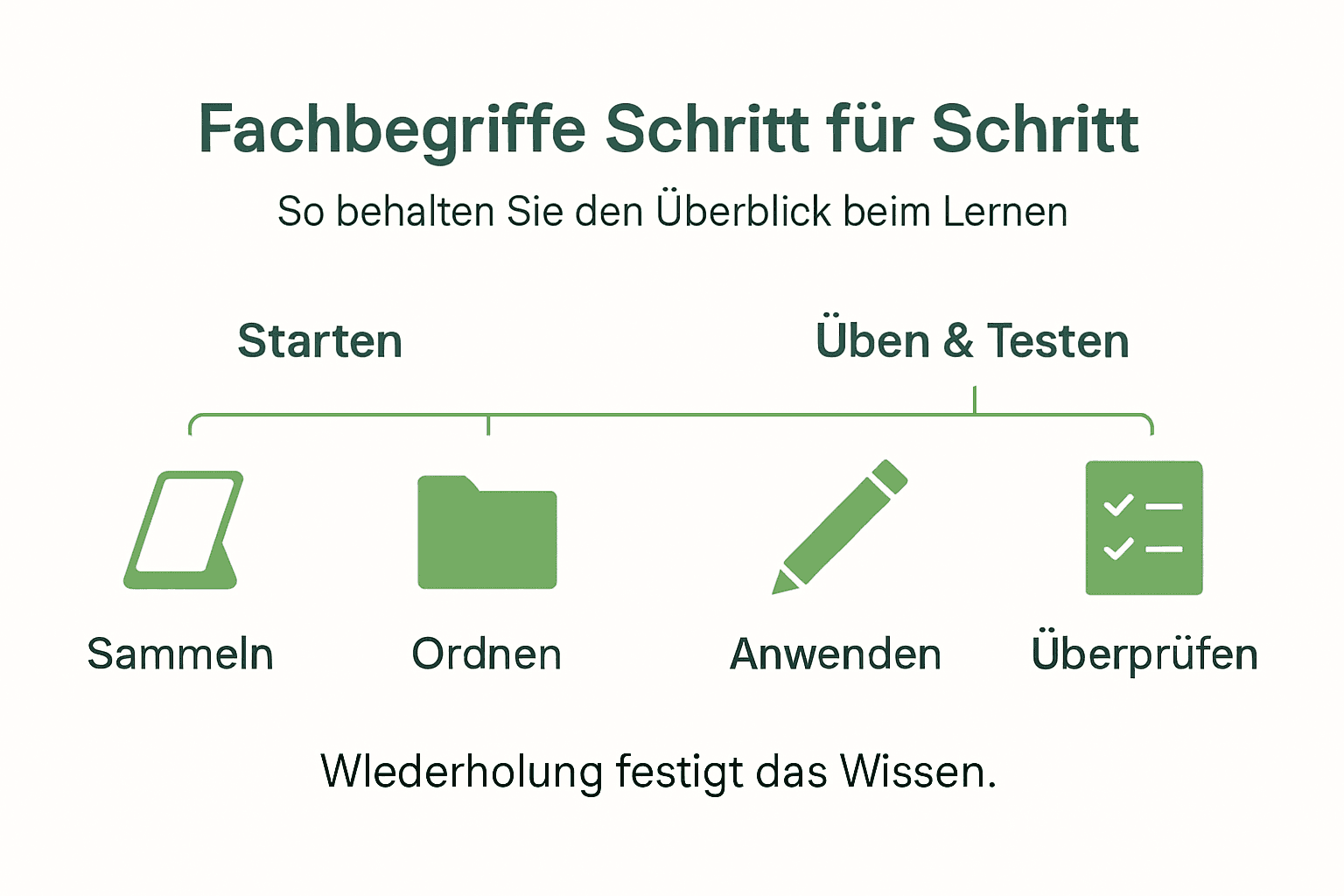 Schritt-für-Schritt-Infografik: So lernst du medizinische Fachbegriffe effektiv