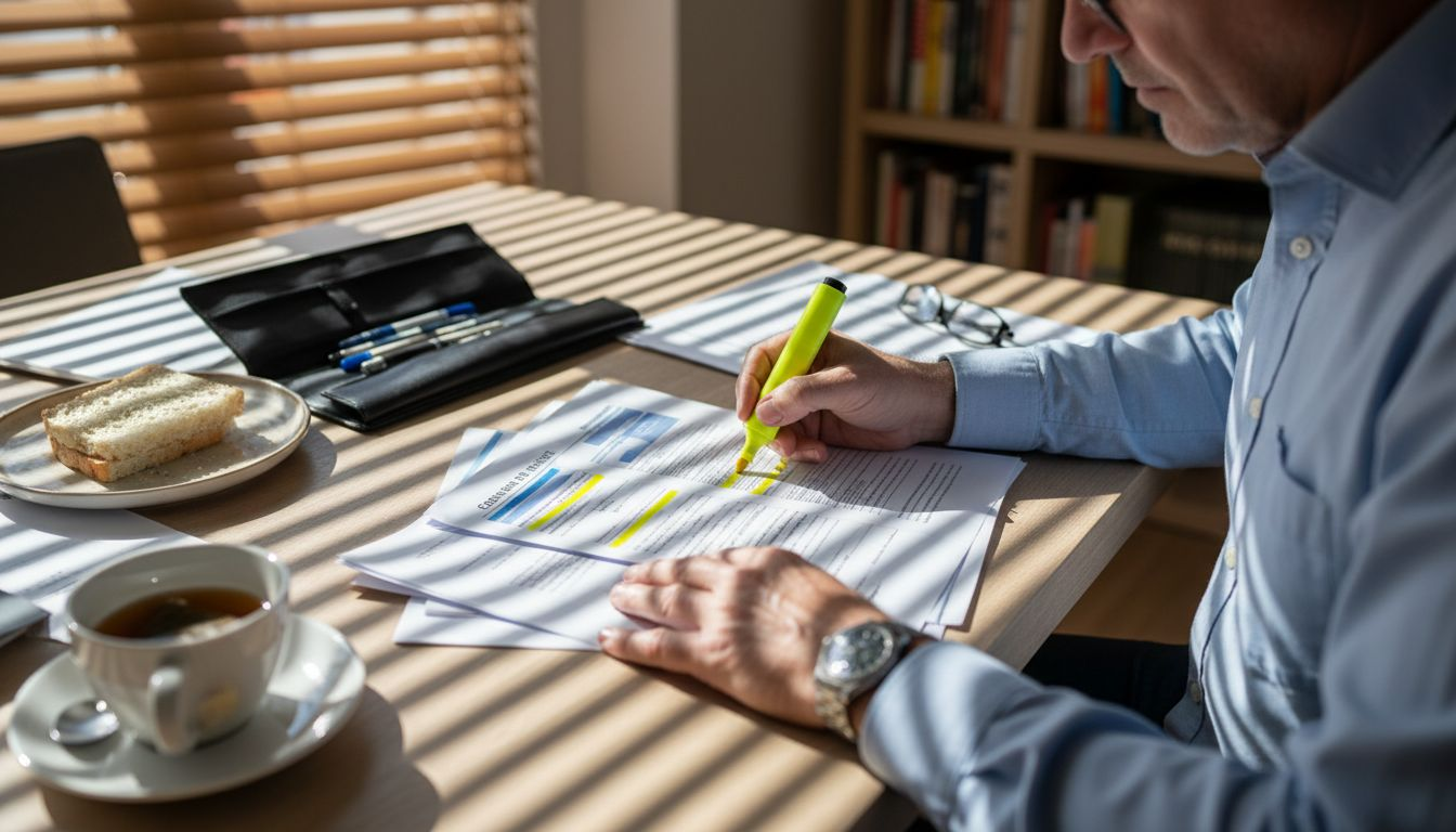 Ein Mann markiert wichtige Stellen in seinem Arztbericht.