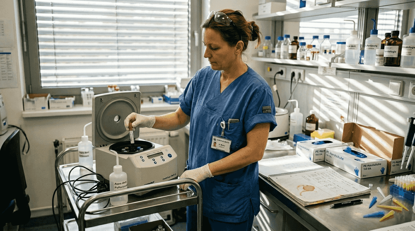 Eine Laborantin bereitet die Analyse einer Blutprobe vor.