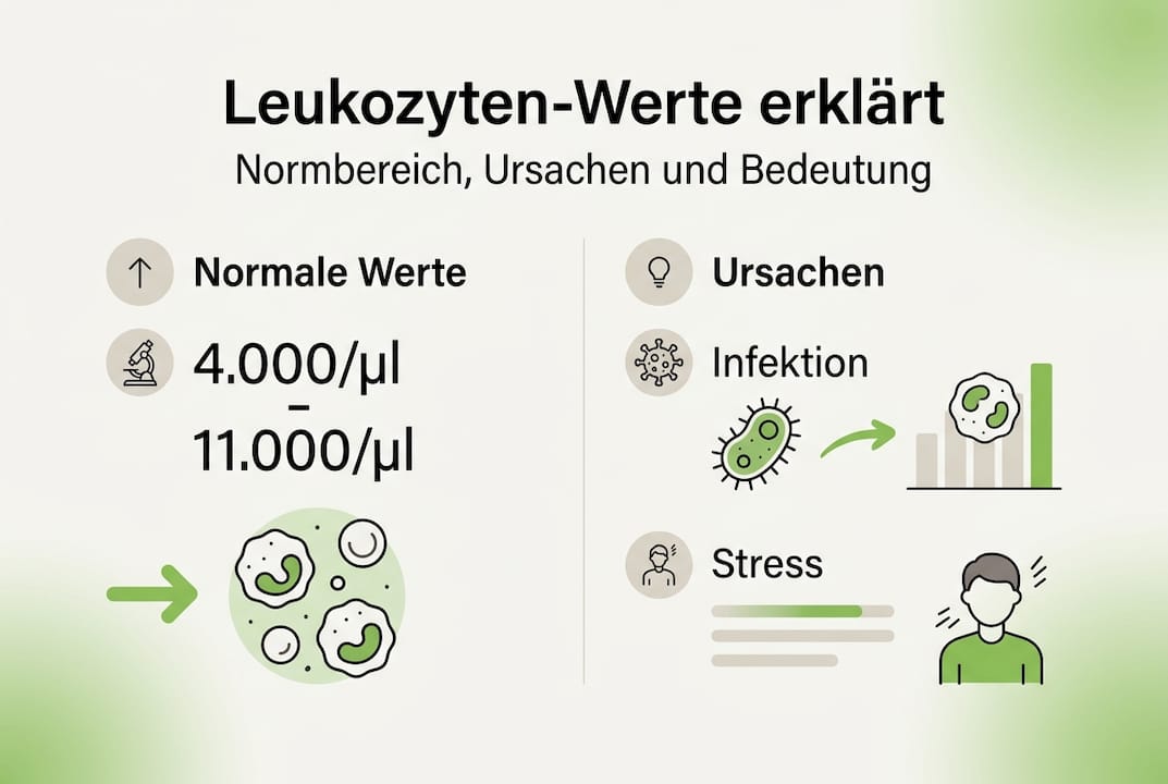 Übersichtsgrafik: Leukozyten-Normalwerte und mögliche Ursachen für Abweichungen