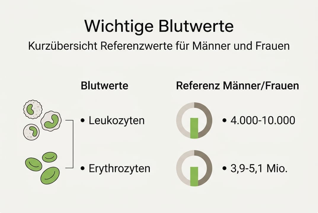 Die Infografik bietet einen kompakten Überblick über die wichtigsten Blutwerte.