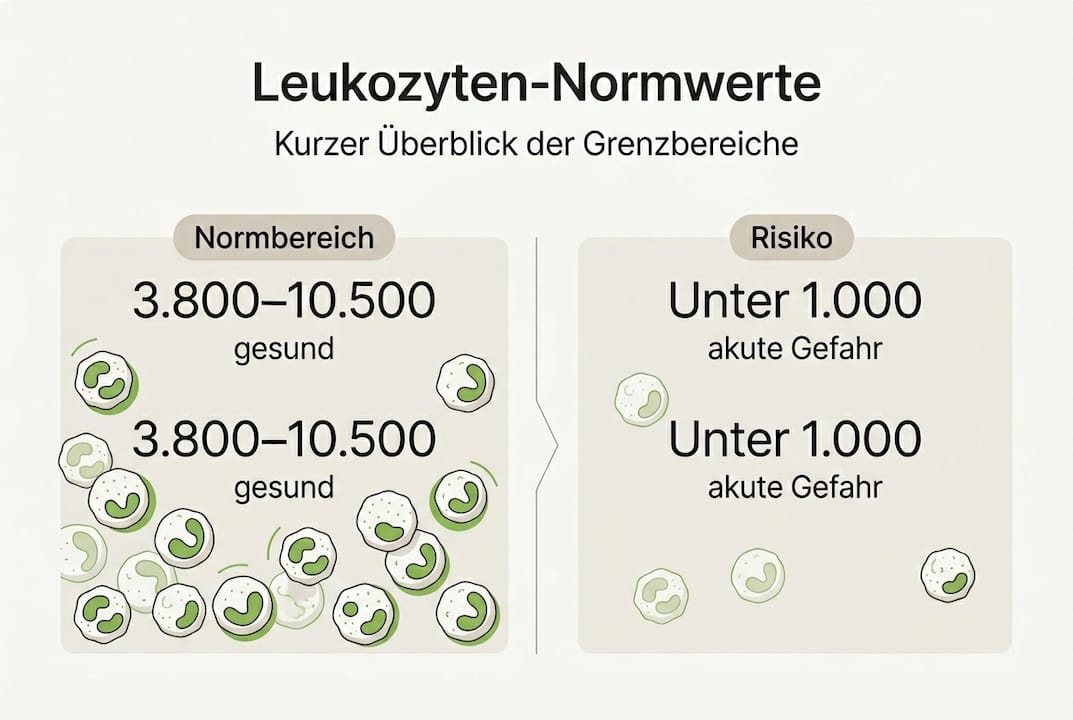 Übersichtsgrafik: Normbereiche der Leukozyten und mögliche Gesundheitsrisiken