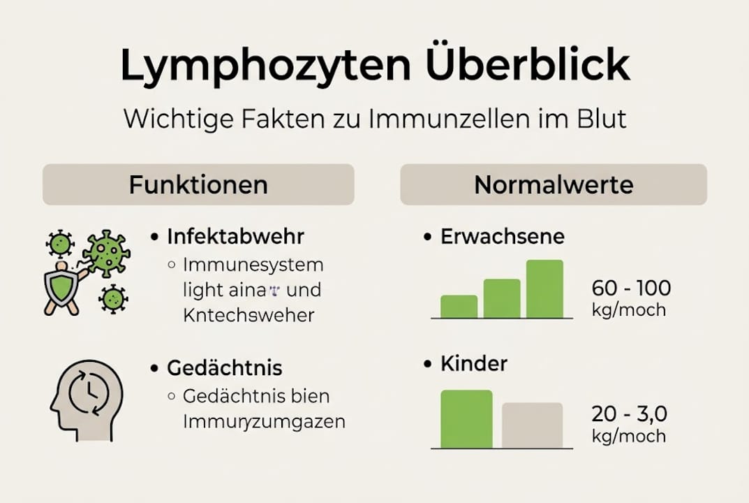 Übersichtsgrafik: Aufgaben und Referenzwerte von Lymphozyten auf einen Blick