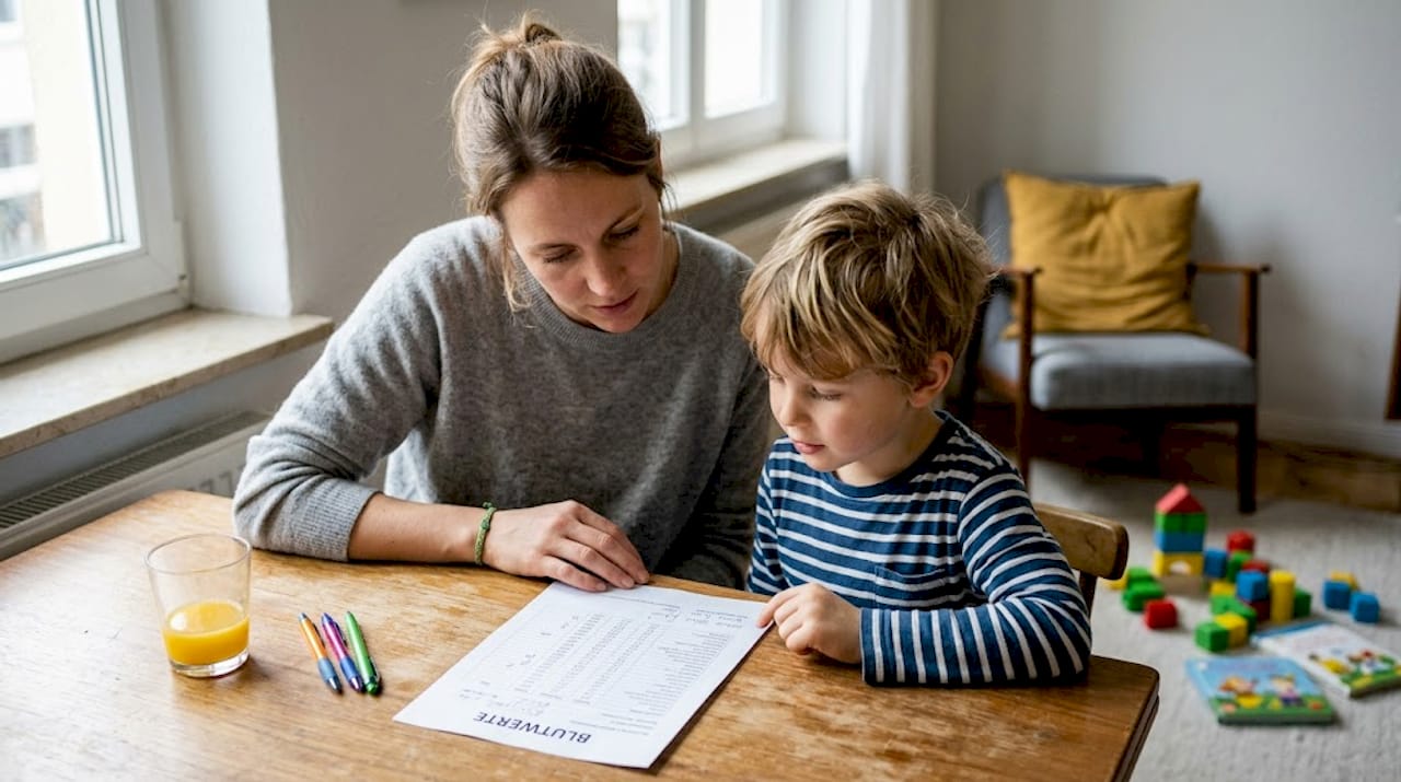 Am Küchentisch werfen Mutter und Sohn gemeinsam einen Blick auf das aktuelle Blutbild.