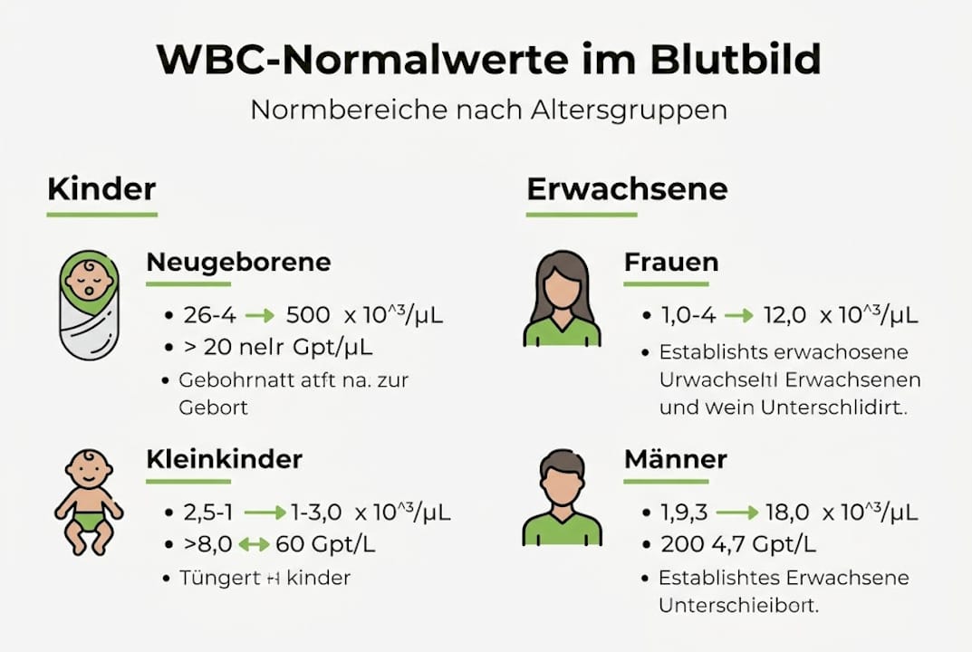 Übersichtsgrafik: Normale Leukozytenwerte je nach Altersgruppe