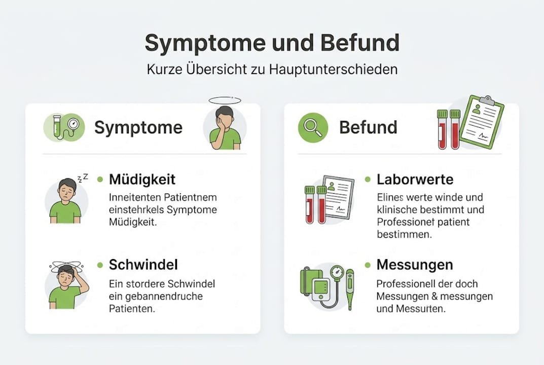 Übersichtliche Infografik zu typischen Symptomen und Befundmerkmalen