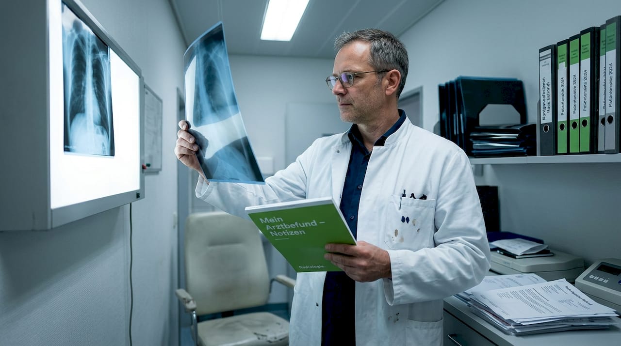 Ein Radiologe begutachtet im Krankenhaus die Ergebnisse einer Röntgenaufnahme.