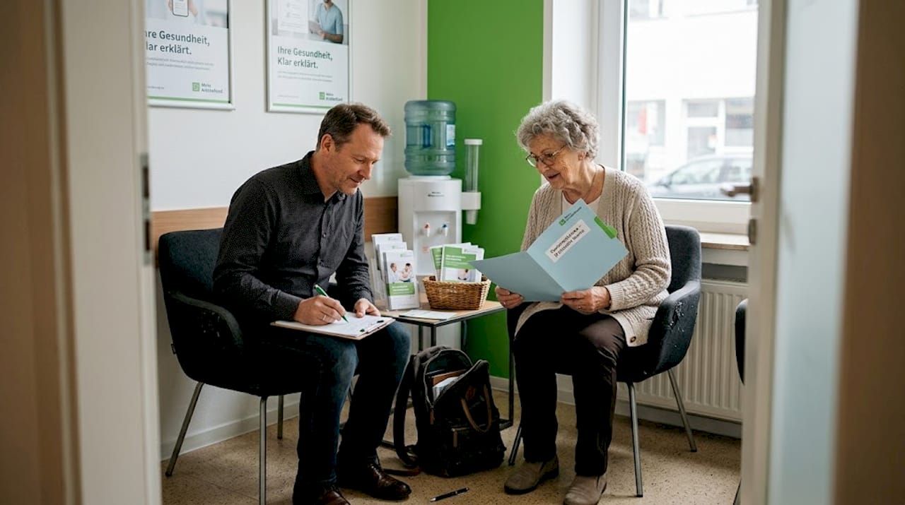 Die Familie geht gemeinsam noch einmal ihre Notizen durch, bevor sie zum Termin beim Arzt geht.