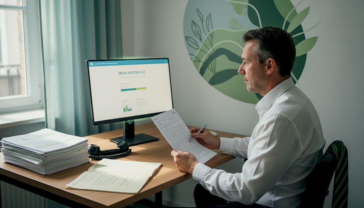 Im Büro prüft der Arzt, ob der Befund mit dem ICD-Code übereinstimmt.