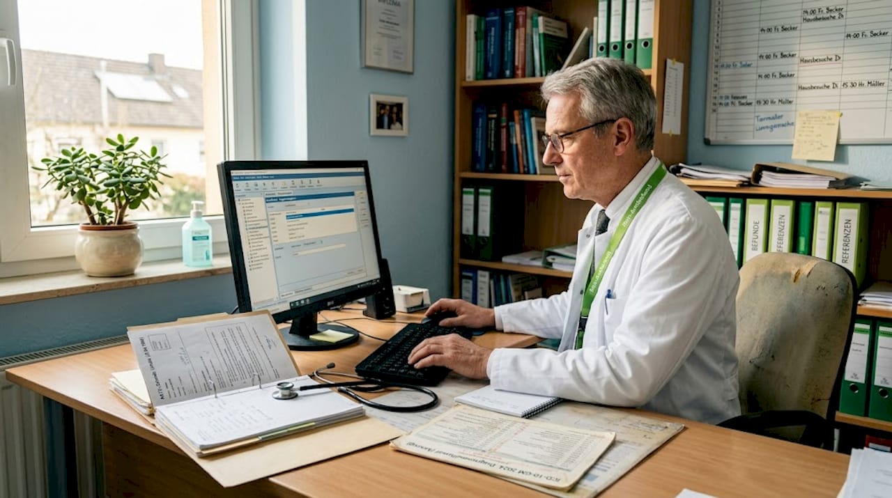 Im Praxisalltag gibt der Arzt routinemäßig den passenden Diagnoseschlüssel am Computer ein.