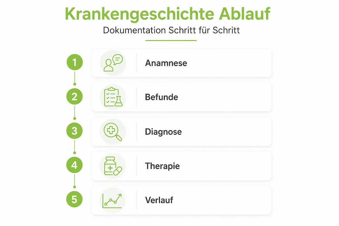 Grafik: Der typische Verlauf einer Krankengeschichte Schritt für Schritt