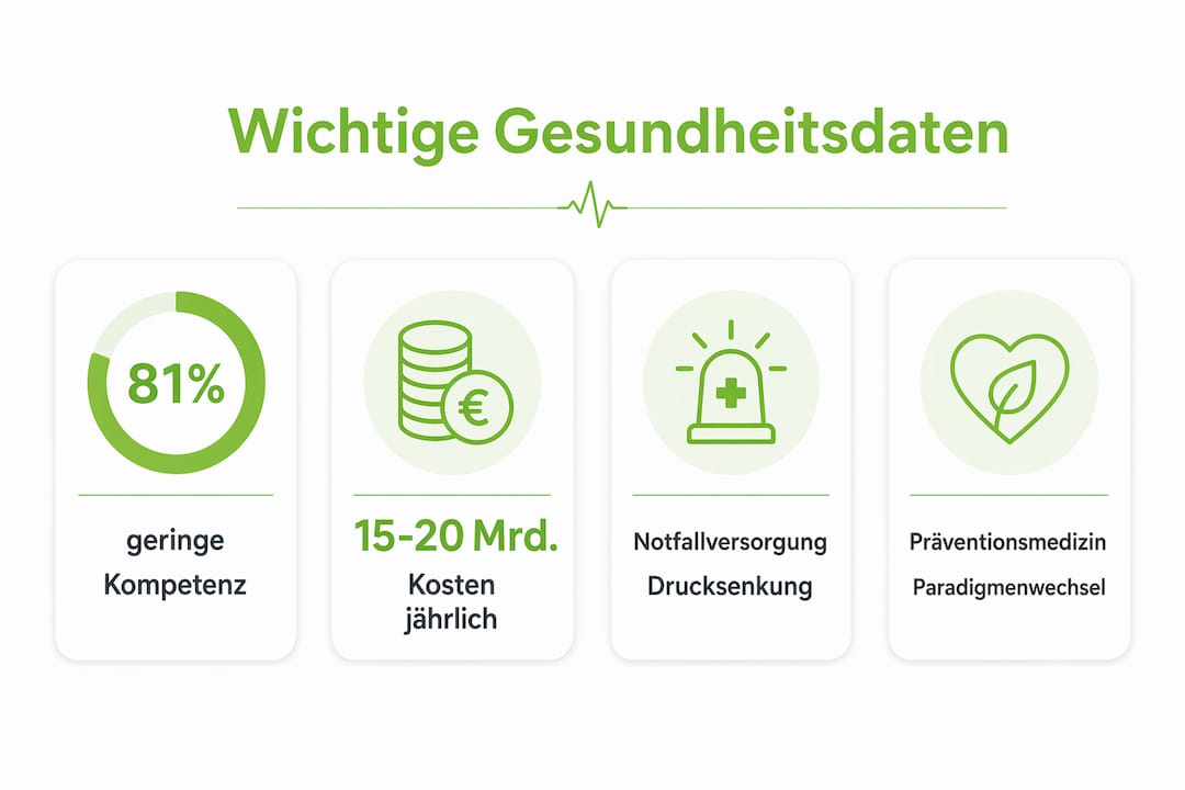 Übersichtliche Infografik mit den wichtigsten Zahlen und Fakten rund um das Thema Gesundheitskompetenz