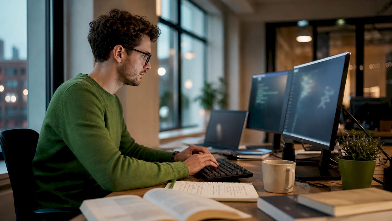 Jemand programmiert am Computer ein neuronales Netzwerk.