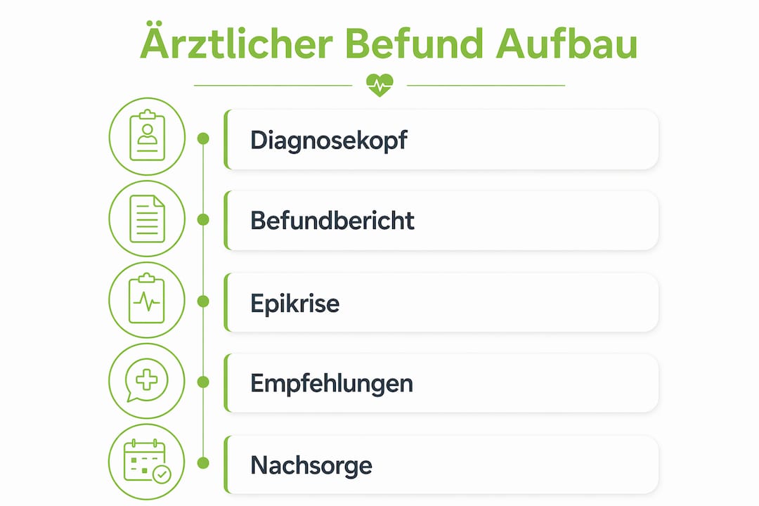 Grafische Übersicht: Aufbau und typische Bestandteile eines ärztlichen Befundberichts