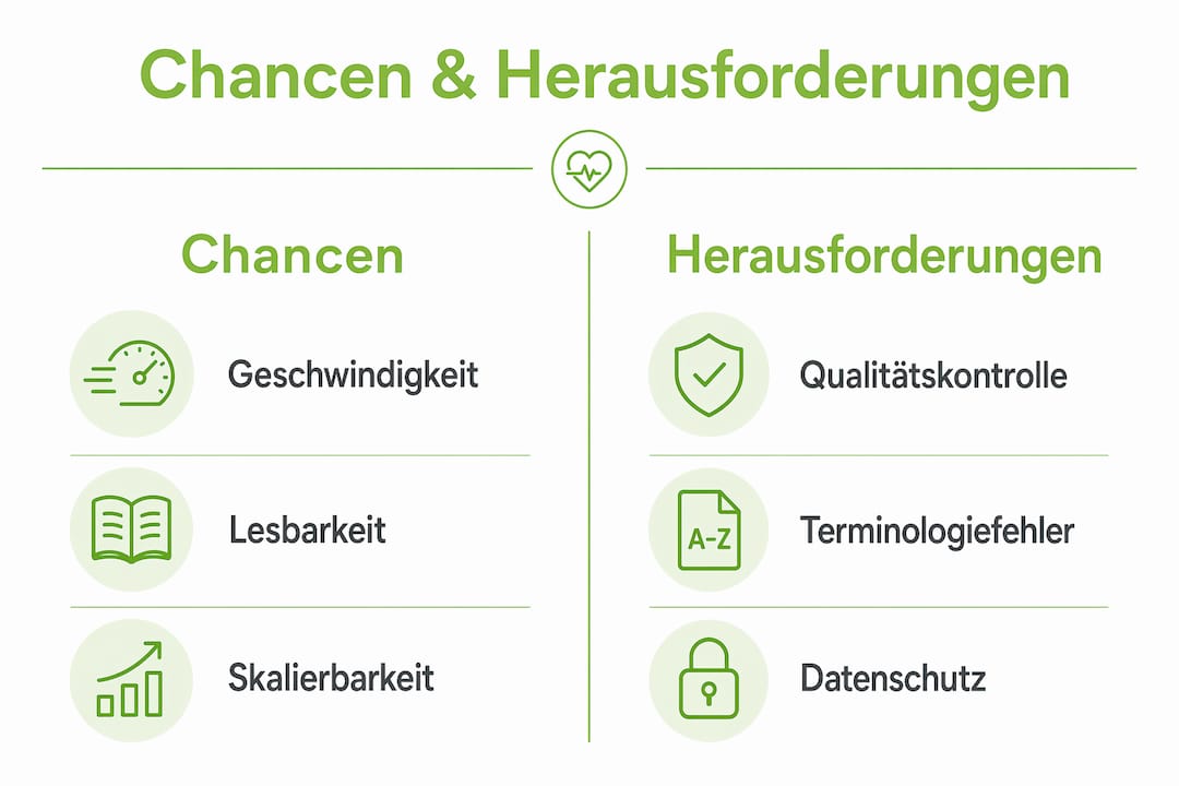 Infografik: Chancen und Risiken beim Einsatz automatisierter Übersetzung in der Medizin