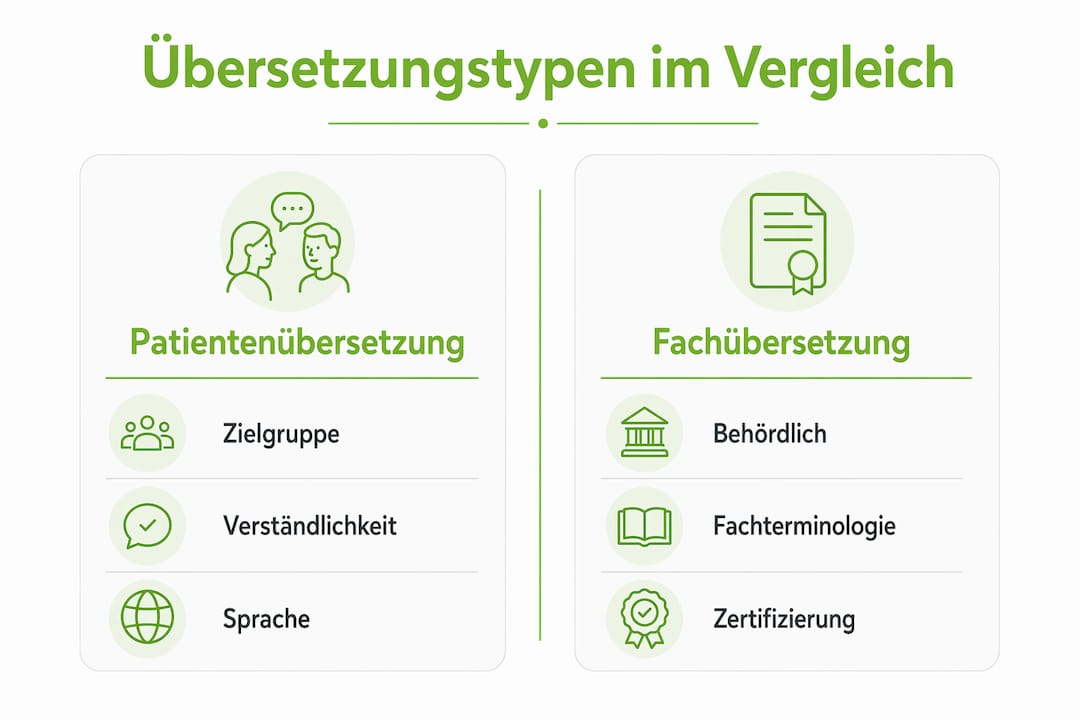 Infografik: Unterschiede zwischen Patienten- und Fachübersetzungen im Vergleich