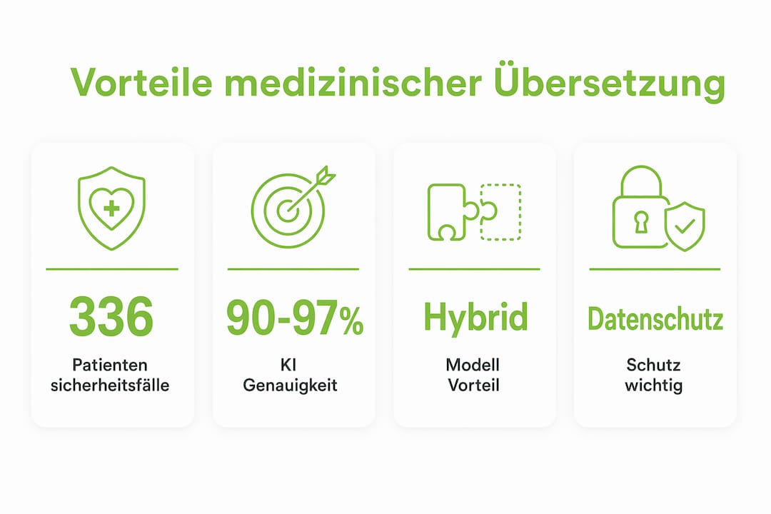 Die Infografik veranschaulicht die wichtigsten Vorteile professioneller medizinischer Übersetzungen auf einen Blick.