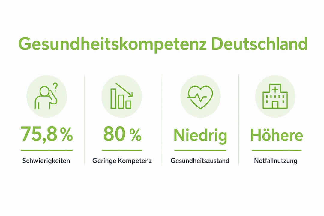 Übersichtliche Infografik: Zahlen und Fakten zur Gesundheitskompetenz in Deutschland