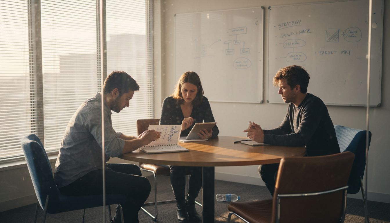Entrepreneurs discussing at round table meeting