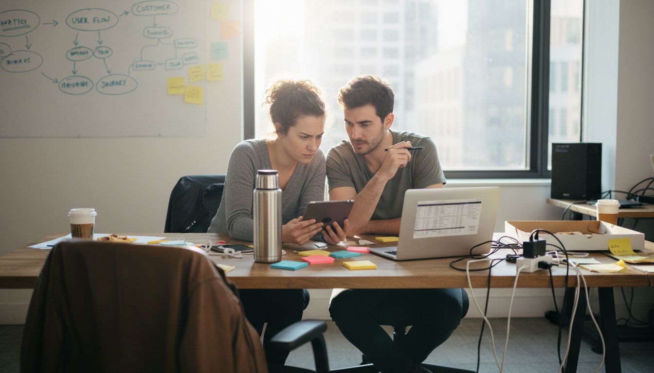 Founders collaborating in shared office space