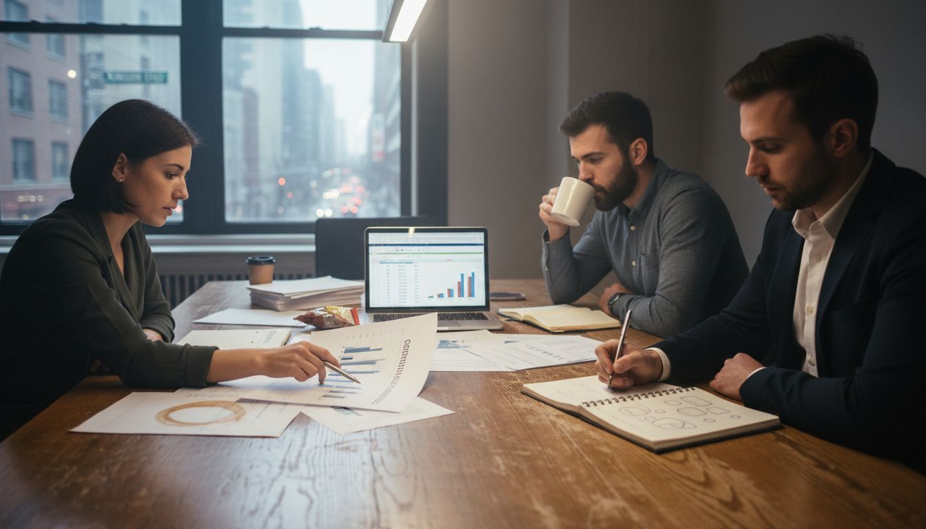 Team reviews strategic business plan at table