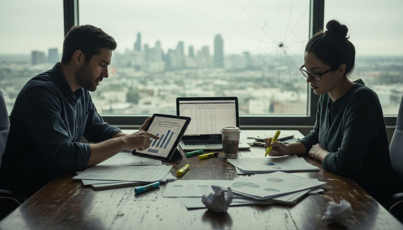 Team reviewing market demand research reports